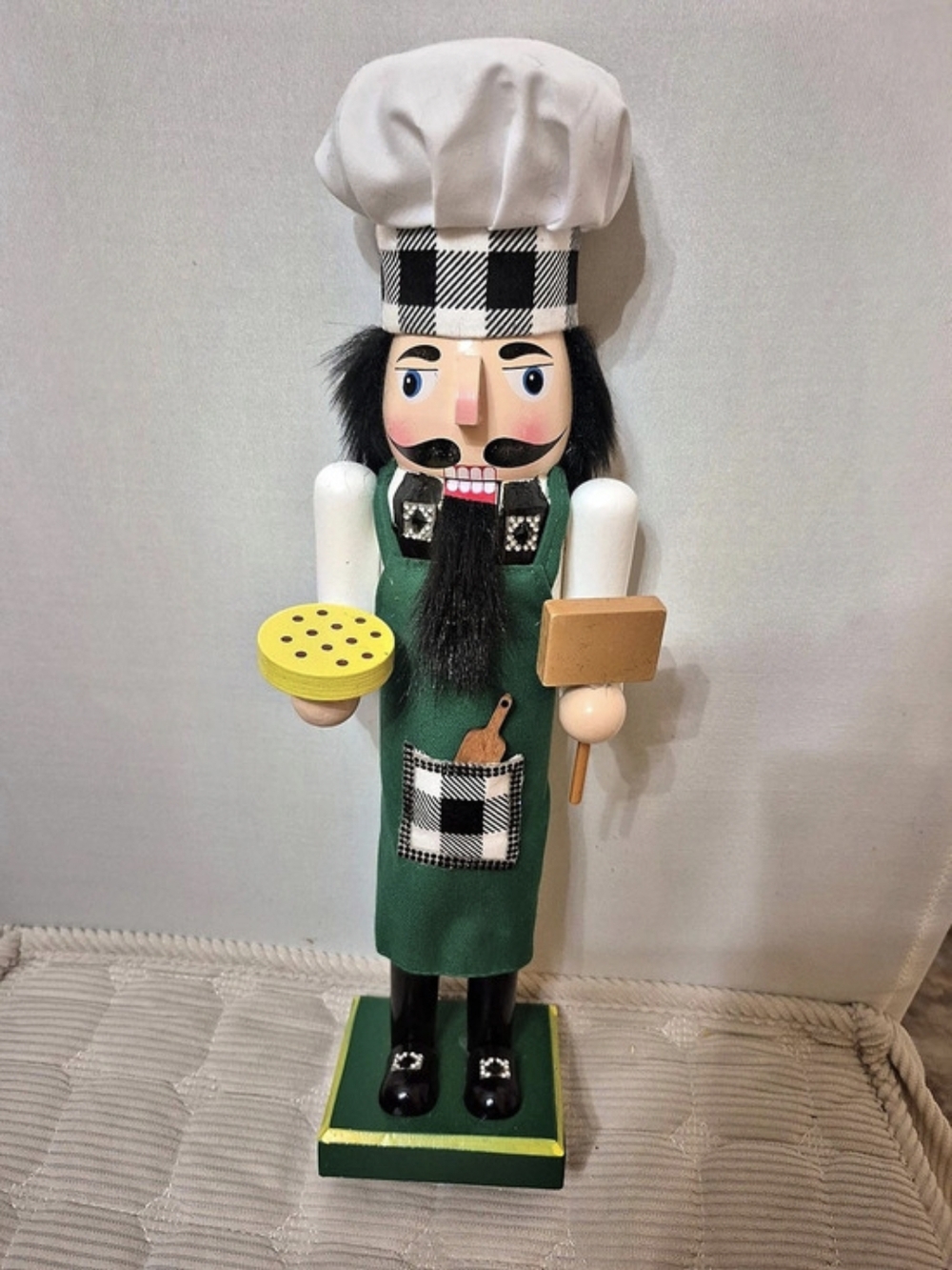 Pizza Chef Nutcracker Decor in Green & White